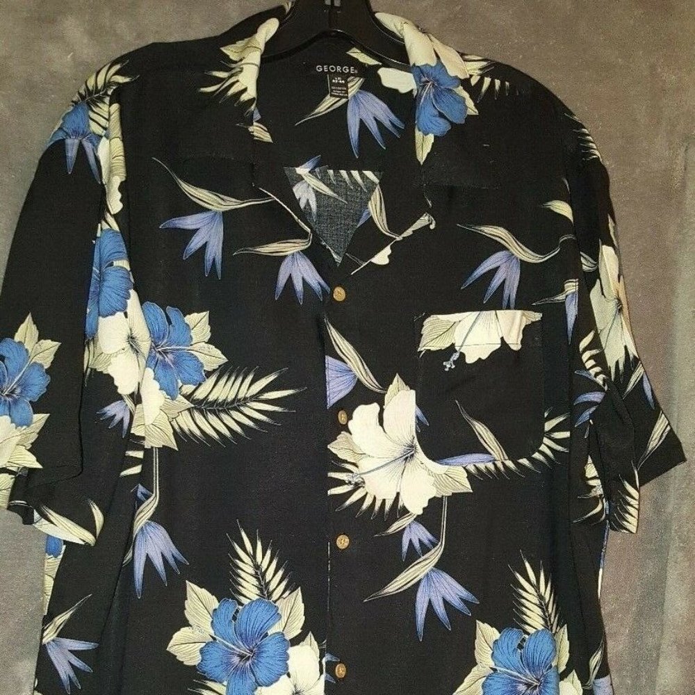George Flowered Hawaiian Button Up Shirt sz L